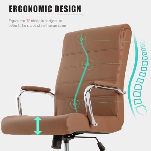 Office Desk Chair,Modern Leather Conference Room Chairs,High Back Home ofiice Chair,Adjustable Height Swivel Executive Computer Chair with Armrest and Padded Seat,Brown - Image 4