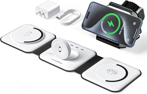 3 in 1 Charging Station for Multple Devices,Foldable 3 in 1 Wireless Charger for Travel,Nano Wireless Charging Station for iPhone16 15 14 13 12 Pro Max/Watch 10 9 8 7 6 5 4 3 Ultra/AirPod Pro by UCOMX