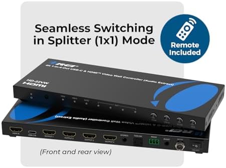 OREI 4K Video Wall Controller for Multi-Screen Display with HDMI and USB-C Inputs, 4K@60Hz Input and 1080p Output, 180° Rotation, RS-232 Control and Optical Audio Output - Image 2