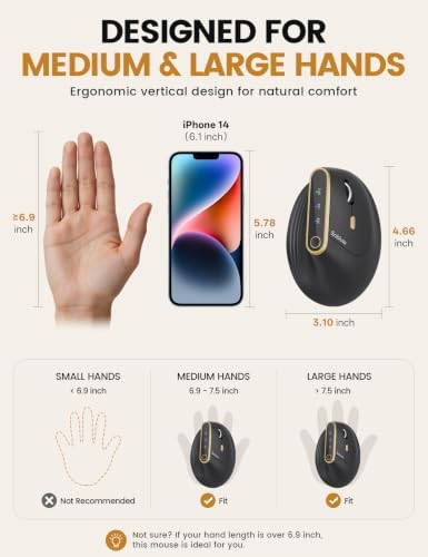 SABLUTE MAM4 Ergonomic Wireless Vertical Mouse for Medium & Large Hands - Image 6
