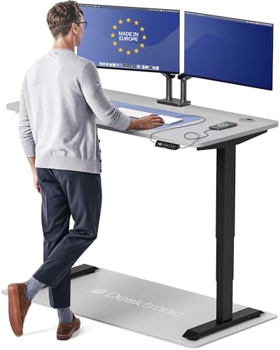 Desktronic HomePro Standing Desk 54x28 — Made in Europe, Ergonomic Sit Stand Home Office Desk, Electric Height Adjustable, Dual Motor, USB & USB-C Charging, Wobble-Free, Touchscreen, 3 Memory Presets by Desktronic