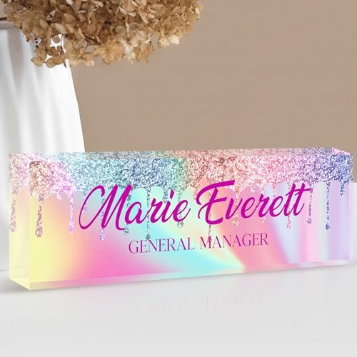 Custom Name Plate for Desk | Personalized Desk Name Plate | Personalized Boss Employee Appreciation Gifts | Acrylic Name Plate Office Desk Accessories (A-Colored Quartz) by EOBIBIFUN