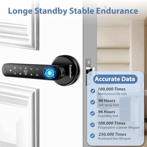 Fingerprint Door Lock Biometric Door Knob with Keypad Keyless Entry, 5-in-1 Door Locks for Bedrooms(Fingerprint/App/Code/Key/IC Card), Home Hotel Office Apartment Black - Image 6