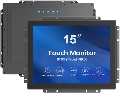 GreenTouch 15 Inch Industrial Open-Frame Touchscreen LCD Monitor - Capacitive PCAP -1024x768-5:4-Black-1000 Nits High Brightness by GreenTouch