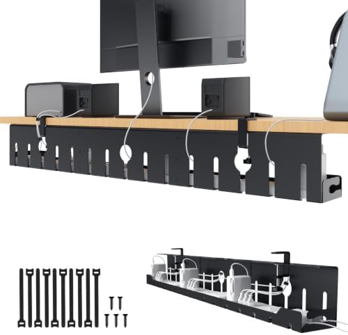 KEEGH Under Desk Cable Management Tray 48 in, Large Cord Hider, Black by KEEGH