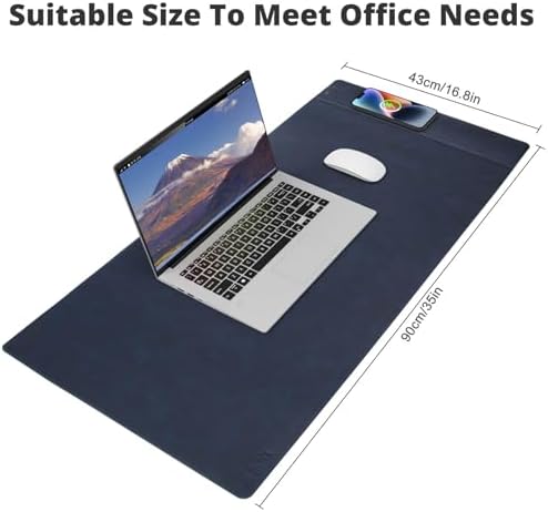 Magnetic Wireless Charging Desk Pad, Office Desk Mat with Wireless Charger, Waterproof and Scratch-Resistant Large Mouse Mat, Microfiber Leather Mouse Pad for Office and Home Use, Blue Color - Image 4