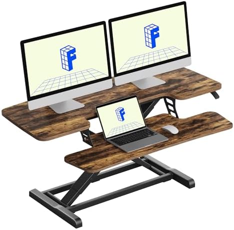 FLEXISPOT Standing Desk Converter 42" Extra Large Desk Riser, Spacious Desktop Riser Sit Stand Computer Workstation with Wide Keyboard Tray, Ergonomic Height Adjustable Stand Up Desk Converter, Rustic Brown by Unknown