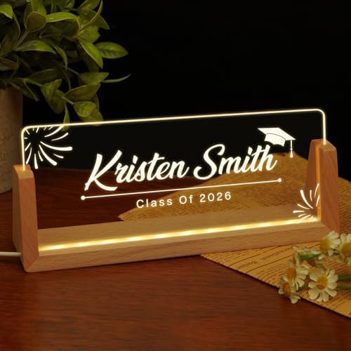Custom Name Plate for Desk, Personalized Light Up Acrylic Desk Name Plate, Personalized Graduation Gifts 2026 for Him Her, Class of 2026 Graduate Gift, High School College Grad Gift (Design10-Graduation) by EOBIBIFUN