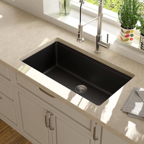 Lordear 30 Black Undermount Kitchen Sink Granite Composite 30X19 Inch Undermount Workstation Sinks Quartz Black Deep Single Bowl Sink - Image 3