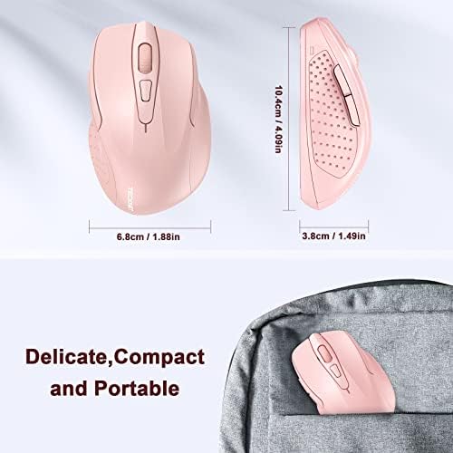 TECKNET Wireless Mouse, 2.4G Ergonomic Computer Mouse, 2600 DPI, Pink - Image 3