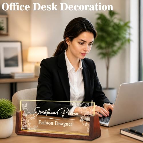 Custom Name Plate for Desk with LED Walnut Frame, Office Desk Decor - Image 5