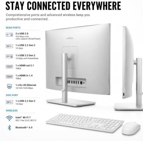 Dell 23.8" All-in-One Desktop Computer, FHD Touchscreen, Intel Core Ultra 7 Series 3 Processor, Copilot+ PC, 16GB DDR5 RAM, 1TB PCIe SSD, Wi-Fi 6E, Bluetooth 5.3, Windows 11 PRO, Wireless KB & Mouse - Image 5