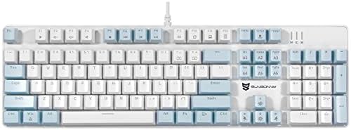 Merdia 104 Keys US Layout Wired Mechanical PC Gaming Keyboard | White LED Backlit Hot Swappable Brown Switch Full Size Mechanical Keyboard | Blue & White Keycaps Wired Gaming Computer Keyboards by Merdia