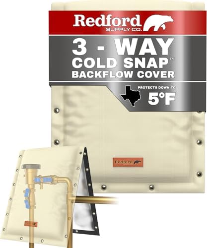 Redford Supply Co. Cold Snap (5°F) Backflow Preventer Insulation Cover, 3-Way Custom, 16"W x 26"H, Pipe Insulation, Water Sprinkler Covers for Outside, Sprinkler Backflow Cover for Winter (Beige) by RedfordSupplyCo