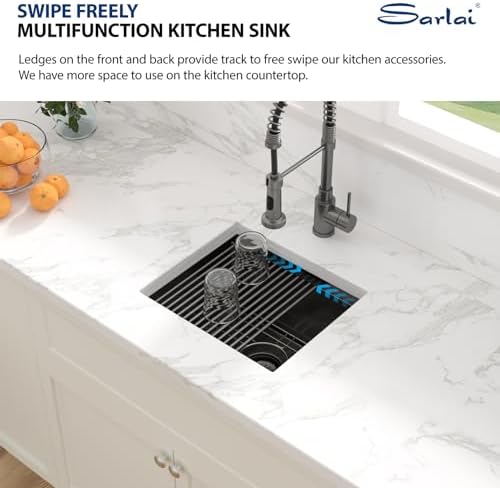 Sarlai 17 Black Undermount Bar Sink 17 x 15 Inch Workstation Bar Prep Sink - Image 5