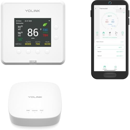 YoLink Thermostat 2 Smart Heat Pump Thermostat Kit: 1-Pack + Hub by YoLink