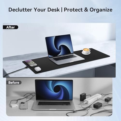 Wireless Charging Mouse Pad, 15W Fast Charge Magnetic Charger Desk Pad, Large Office Desk Mat (31.5"x11.8") with Ultra-Smooth Surface, Black Computer Mousepad for MacBook, PC, Laptop - Image 7