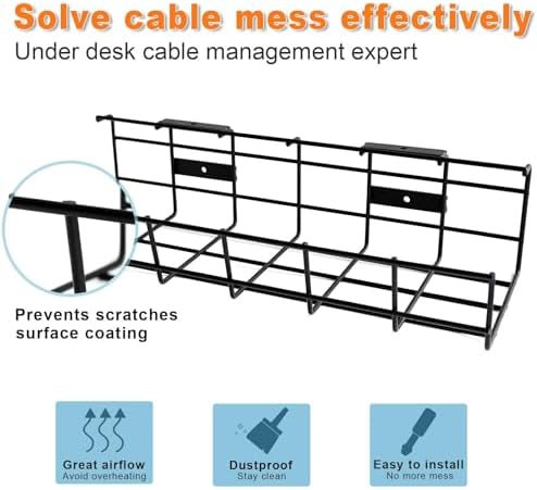 Under Desk Cable Management- 4 Pack Cord Organizer. Metal Wire Cable Management Tray for Office, Studio and Home. Super Sturdy Under Table Cable Managements - Black Cable Organizer - Image 3