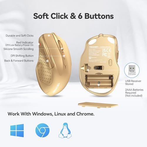 TECKNET Wireless Mouse, 2.4G Ergonomic Computer Mouse, 2600 DPI, Gold - Image 6