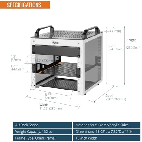 Tecmojo 4U Network Rack, 10 inch Mini Server Rack with 2 Side Translucent Panels & 2 Top Handles, 7.87 inch Deep, for 10 inch IT Equipment & A/V Devices, White - Image 2