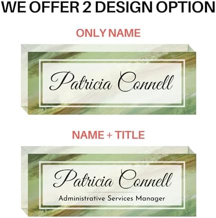 Customized Clear Acrylic Thick 8x3" Desk Name Plate Block with Personalized Logo - Professional Office Decor - Customized Acrylic Plate Gift for Teacher Co-workers (Green Wave) - Image 3