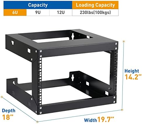 6U Wall Mount Rack Open Frame 19 Inch Server Equipment Network Cabinet 18 inches Depth Black by Tedgetal - Image 2