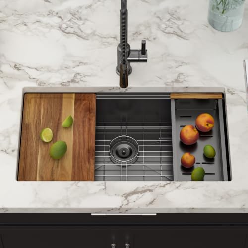 33 Inch Black Undermount Workstation Kitchen Sink with Accessories - Image 3