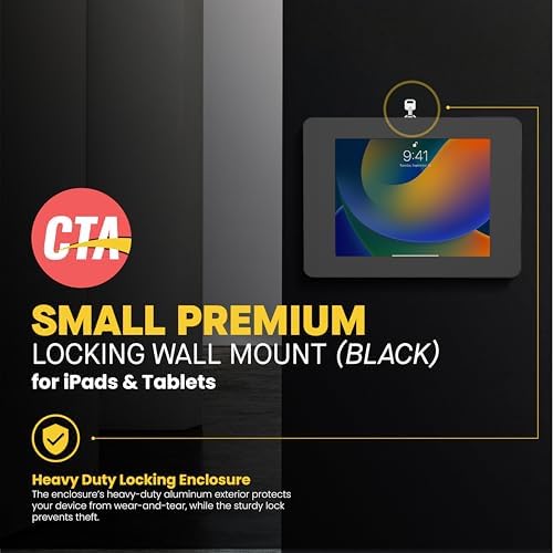 Locking iPad Wall Mount - CTA Anti-Theft Small Locking Tablet Enclosure w/ Key Lock & Interior Cable Routing for iPad Mini 1, 2, 3, 4, 5, 6, Samsung Tab A 8″, Lenovo Tab E8 - Black - (PAD-PSWB) - Image 2