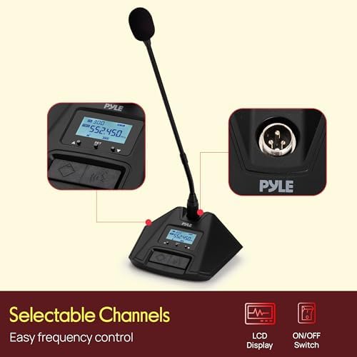 Pyle 4 Channel UHF Wireless Conference Microphone System with 4 Gooseneck Mics, 300 Ft Range, Selectable Frequencies & Rack Mount Receiver for Meetings, Presentations & Events - Image 6