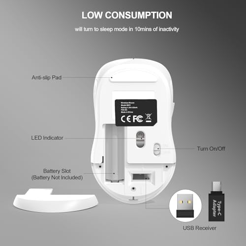 WisFox 2.4GHz Wireless Mouse for Laptop, Ergonomic 6-Button, White - Image 5