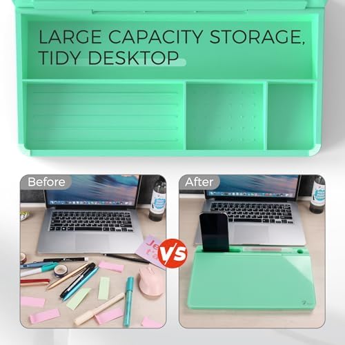 TOWON Compact Glass Desktop Whiteboard with Storage 12x7 in, Mint Green - Image 5