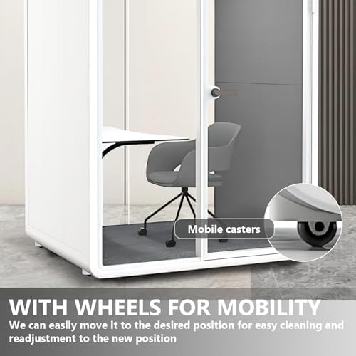 Office Sound Booth with Audio Privacy - Portable Soundproof Booth Includes White Frame with Curved Corners,Soundproof Room with Light,Fans, Magnetic Door Lock&Table for Study (62.99IN) - Image 7