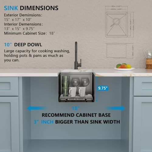 15"x17" Undermount Black Bar Prep Sink Workstation - Image 5