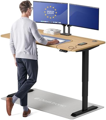 Desktronic HomePro Standing Desk 60x30 — Made in Europe, Ergonomic Sit Stand Home Office Desk, Electric Height Adjustable, Dual Motor, USB & USB-C Charging, Wobble-Free, Touchscreen, 3 Memory Presets by Desktronic