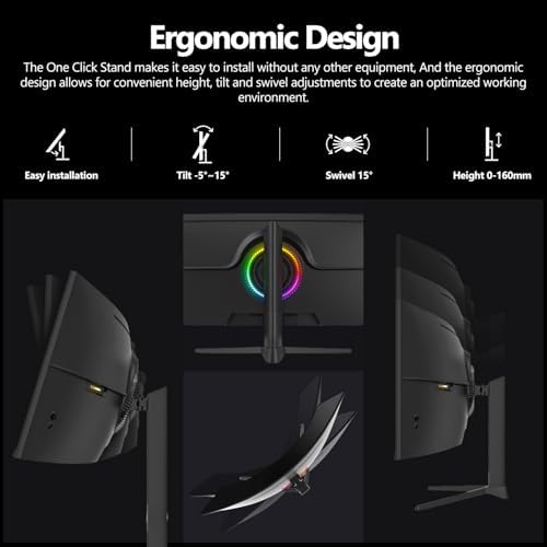 Gawfolk 49 Inch Curved Gaming Monitor,1500R PC Screen 120hz DQHD 5120x1440, Computer Screen for Home Office Business, DP, HDMI, Support Wall Mount 100x100mm - Image 6