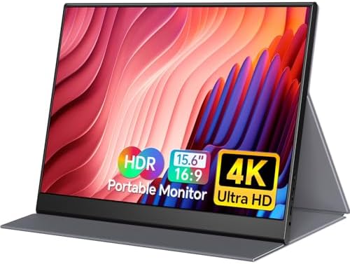Yxk Portable Monitor 15.6 Inch 4K 60Hz 100% sRGB Ultra-Slim Travel Monitor with Dual Speakers USB-C HDMI Second Screen for Laptop PC Mac Phone Xbox PS4/5 Switch, VESA Kickstand with Cover Stand by Yxk