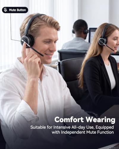 PrancyBt Wireless Headset with Noise Cancelling Microphone, Bluetooth Headset with Mic for Work, Wireless Headphones with Mute & USB Dongle for Work from Home/PC/Computer/Call Center - Image 3