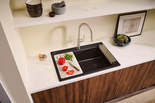 Ruvati 33-in Matte Black Granite Workstation Drop-in Sink - RVG1302BK - Image 6