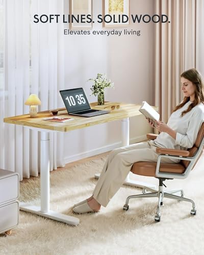 FLEXISPOT 55" x 24" Solid Wood Standing Desk, White Oval Legs - Image 3