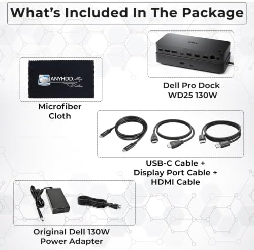 Dell Pro Dock WD25 USB-C Docking Station – 100W Power, Dual 4K Display Support, Includes Anyhdd HDMI, DisplayPort and C to C Cable, 3 Year Warranty - Image 2