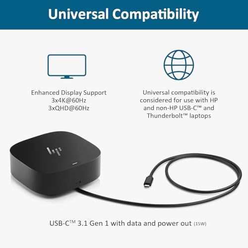 HP Docking Station for Laptop Dual Monitor and Charging Bundle - HP USB-C G5 Dock with 120W AC Adapter, HDMI & DP Cable & USB-C Cable - Image 5