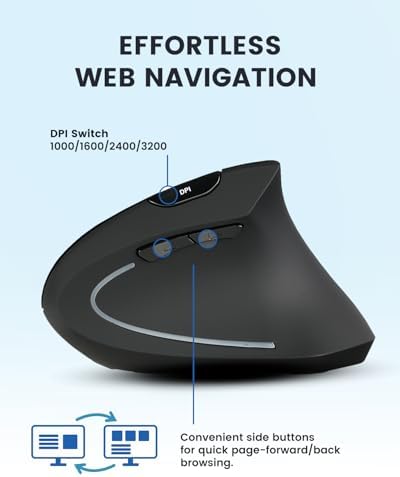 Perixx PERIMICE-813RX Wireless Rechargeable Vertical Mouse - Multi-Device spec - Duo Wired and Wireless Charging Feature -The Included Charger Compatible with iPhone, AirPods, and AirPods Pro - Image 6