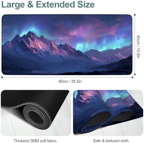 Aurora Gaming Mouse Pad 35.4"x15.7" Large Extended Pad Desk Mat Anti-Slip Rubber Base & Durable Stitched Edges for Gamers Smooth Mouse Pad Writing Surface for Desk Office/Home - Image 2