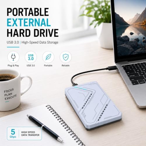 1TB Portable External Hard Drive, USB 3.0, 2.5 Inch HDD, Silver - Image 2