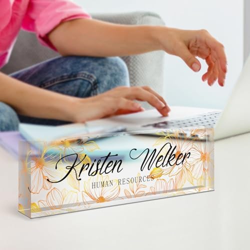 Name Plate for Desk, Desk Name Plate Personalized, Office Decor for Women Men, Acrylic Desktop Accessories, Office Appreciation Gifts for Boss Social Workers Nurse Teacher Employee (White/Gold) - Image 6