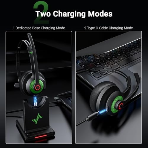 Bluetooth Wireless Headset with Mic for Work, Bluetooth 5.2, Advanced Noise Reduction Microphone, Clear Calls - Comfortable On-Ear Headphones, Applicable to PC, Laptop, Phone, Android, Zoom, Office - Image 5