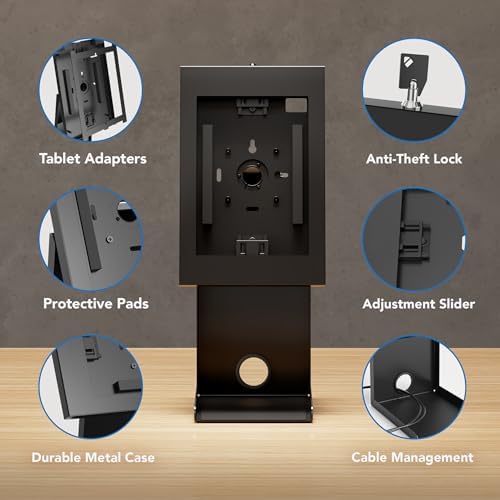 Mount-It! iPad Kiosk Stand with Printer Shelf, Locking Anti-Theft, Black - Image 5