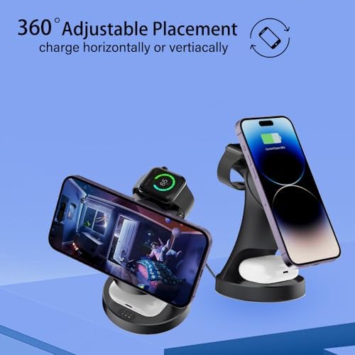 Wireless Charger,3 in 1 Magnetic Wireless Charger Stand, Fast Wireless Charging Dock for iPhone17/16/15/14/13/12 Series, Apple Watch Series, AirPods Pro. - Image 3