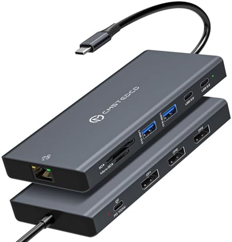 USB C Docking Station 3 Monitors 100W PD 12 in 1 Thunderbolt to Triple Displayport Monitors Docking Station USB C Hub Multiple Adapter, 2xUSB-C 3.2, 2xUSB-A 3.0, SD Card, 1000Mbps Ethernet by DGYBDFC