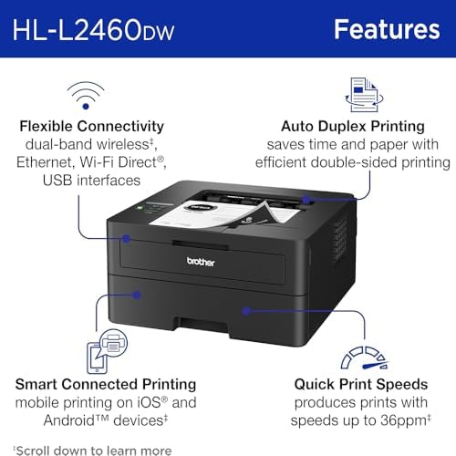 Brother HLL2460DW SOHO Laser Printer Bundle High-Yield Toner, Black Twin Pack (3,000 Pages/Cartridge) - Image 4